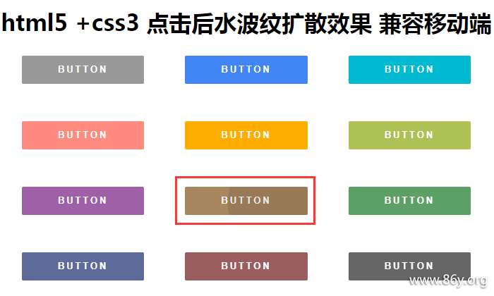 html5+ js +css3 点击后水波纹扩散效果 兼容移动端